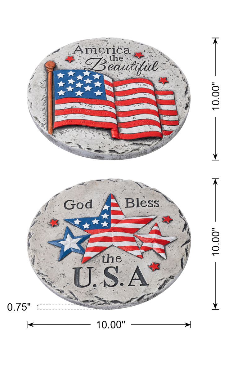 Glitzhome Set of 2 Patriotic Americana Cement Flag & Stars Stepping Stones, Alternate, color, Blue