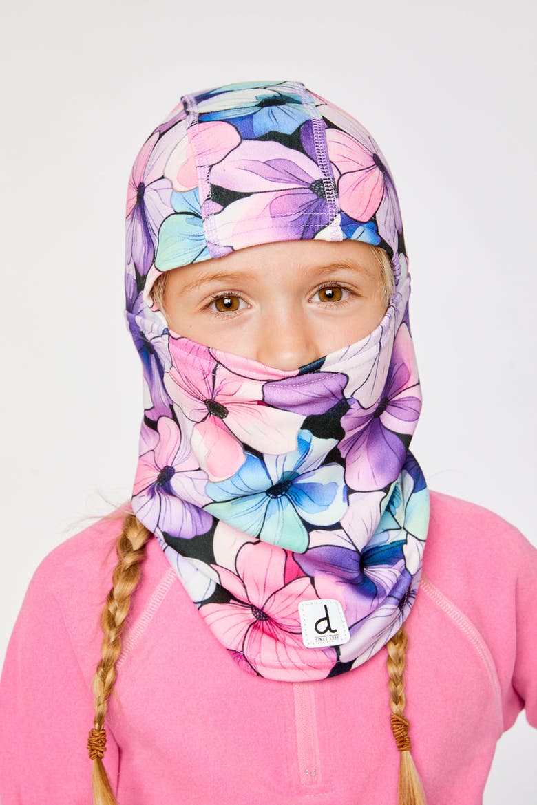 Floral Brushed Jersey Reflective Stretch Balaclava, Alternate, color, Purple Floral Print