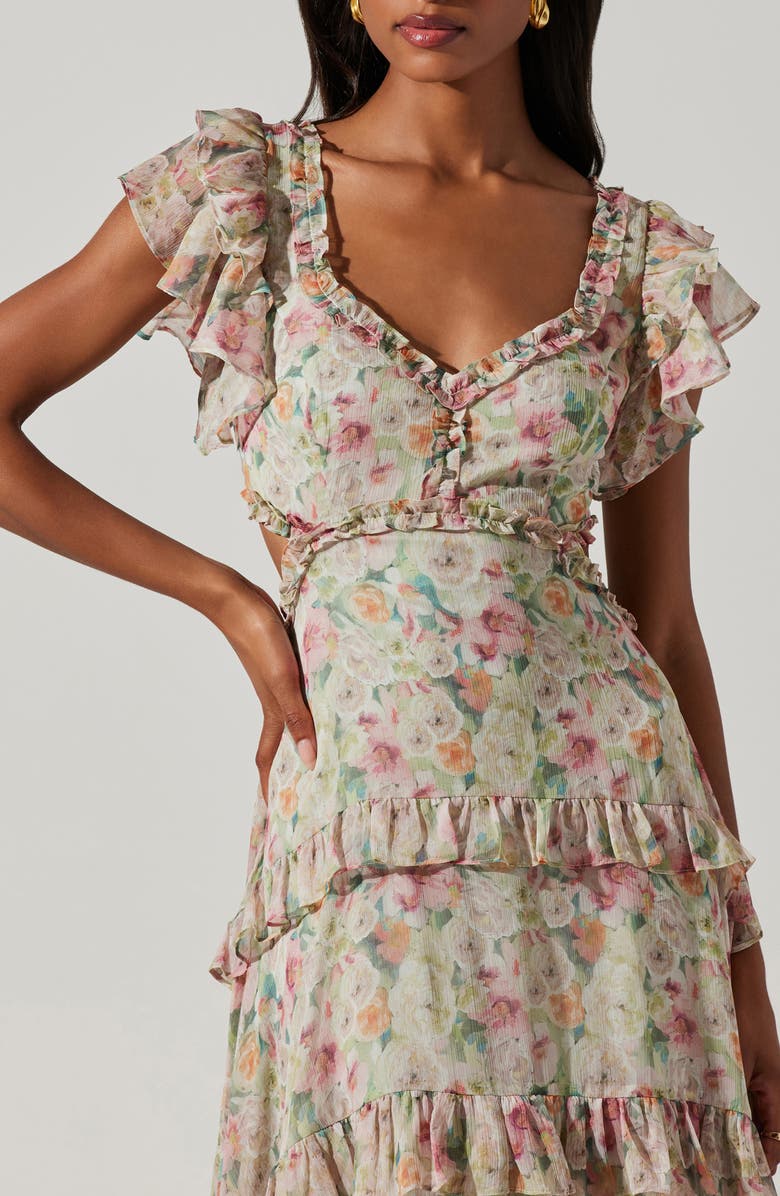 ASTR the Label Mable Floral Tiered Cutout Chiffon Dress, Alternate, color,