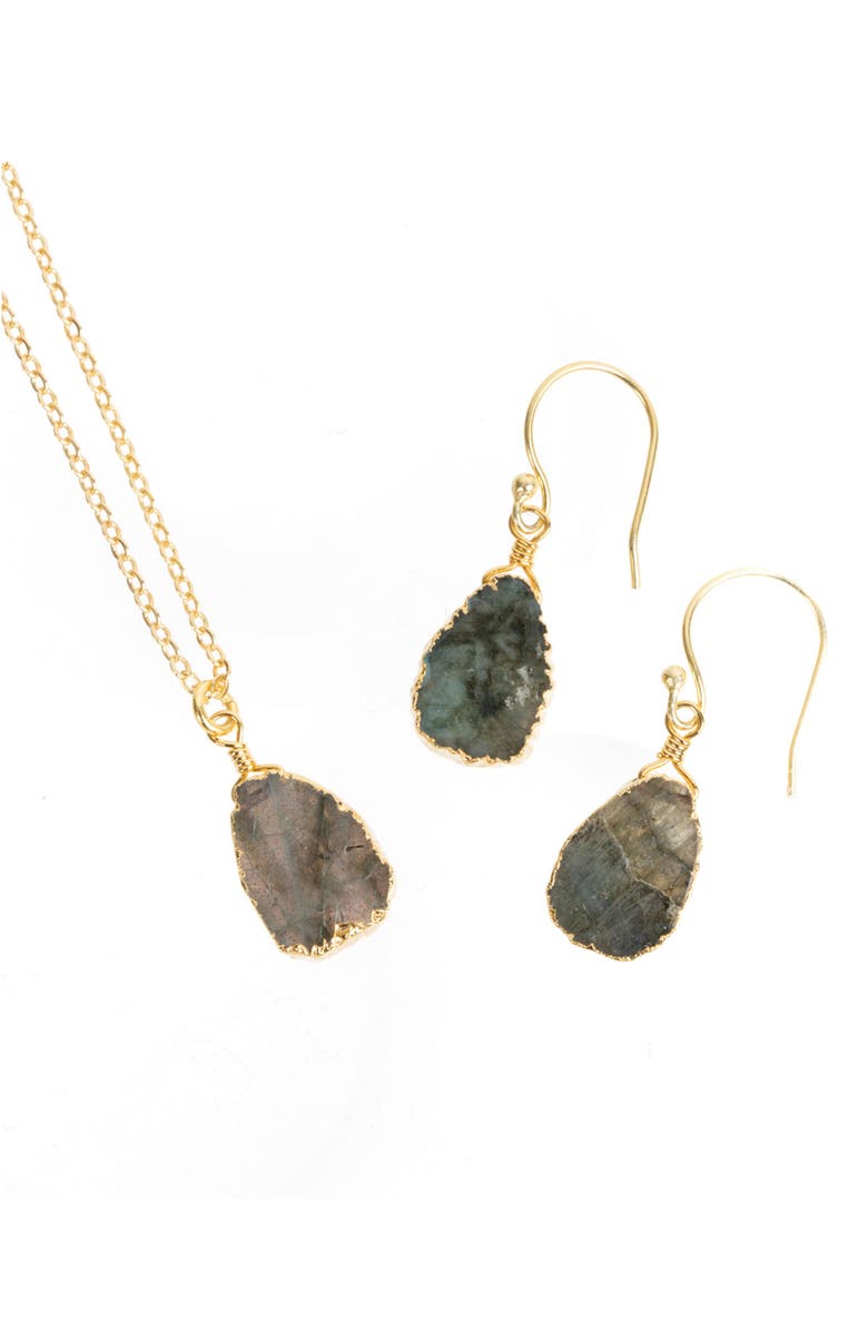 SAACHI Labradorite Stone Earrings & Necklace Set, Main, color, Gold Multi