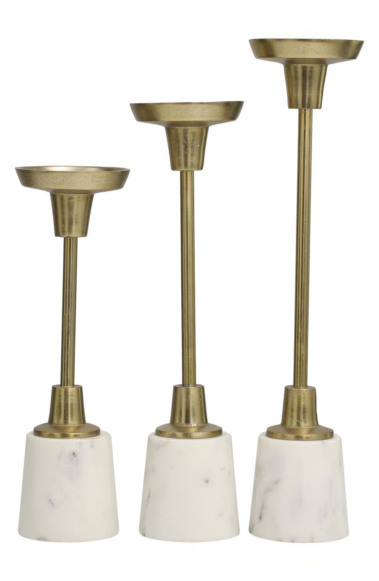 VIVIAN LUNE HOME Set of 3 Modern Candleholders, Alternate, color, Gold