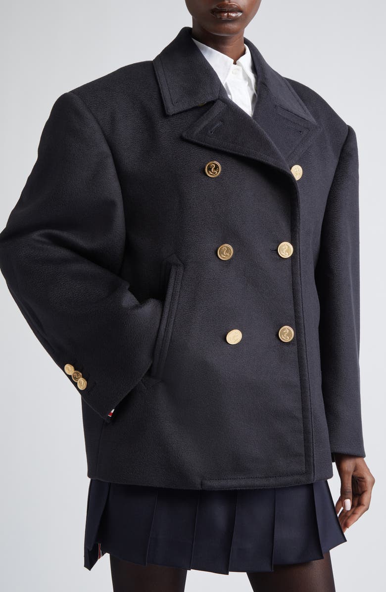 Thom Browne Oversize Cashmere Peacoat, Alternate, color, Navy