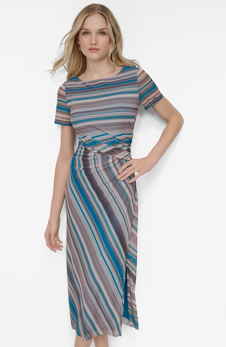 Stripe Mesh Midi Sheath Dress