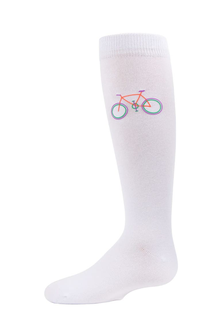 Embroidered Bicycle Knee-High Socks, Main, color, White