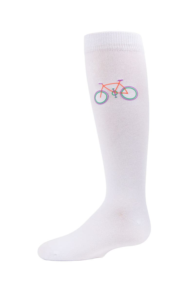 MeMoi Embroidered Bicycle Knee-High Socks, Main, color, White