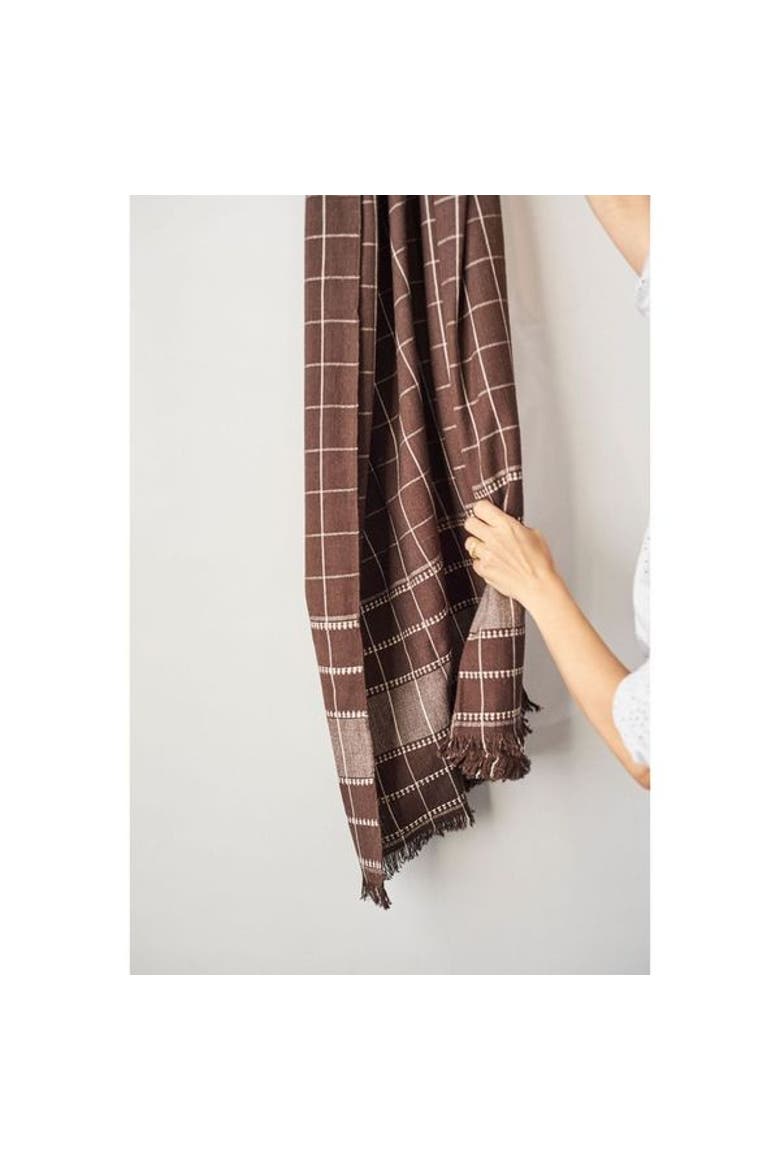 Treacle Checks Pattern Hand spun Organic Cotton Handloom Throw, Alternate, color, Brown