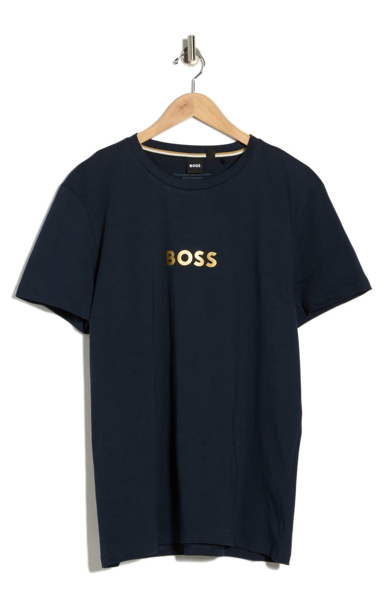 BOSS Logo Print Cotton T-Shirt, Main, color, Navy