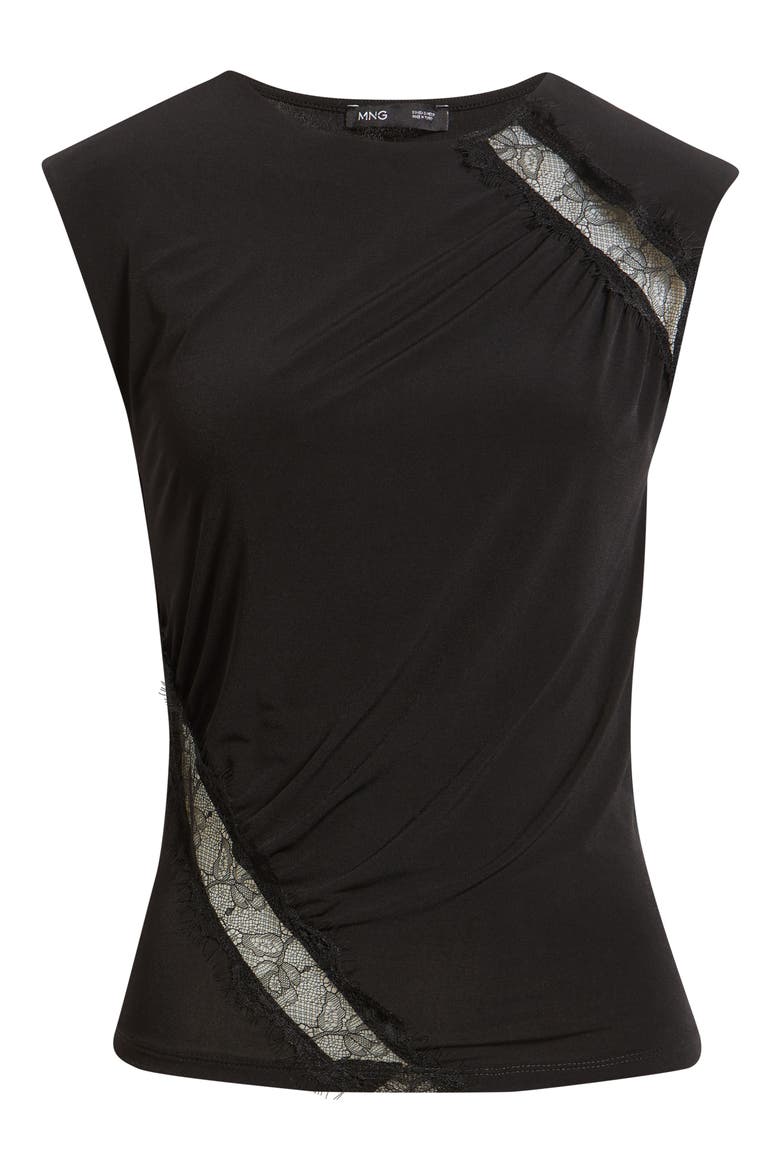 Cindy Lace Panel Ruched Top, Alternate, color, BLACK