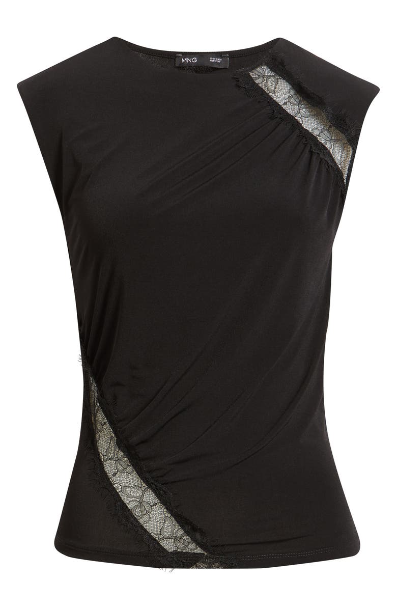MANGO Cindy Lace Panel Ruched Top, Alternate, color, Black