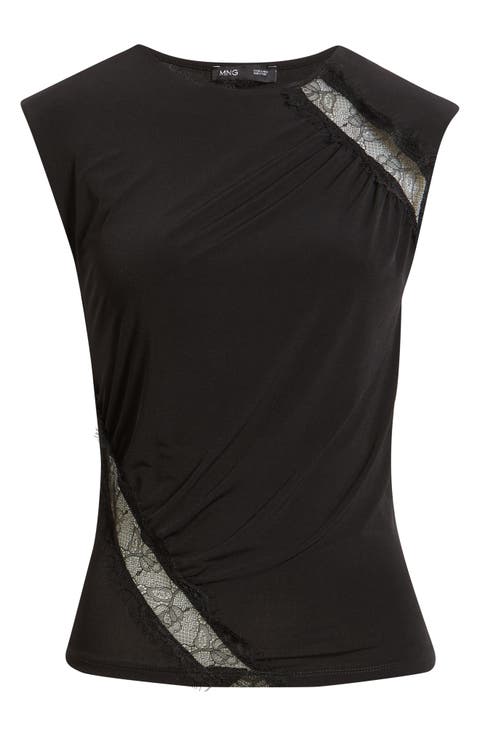 Cindy Lace Panel Ruched Top