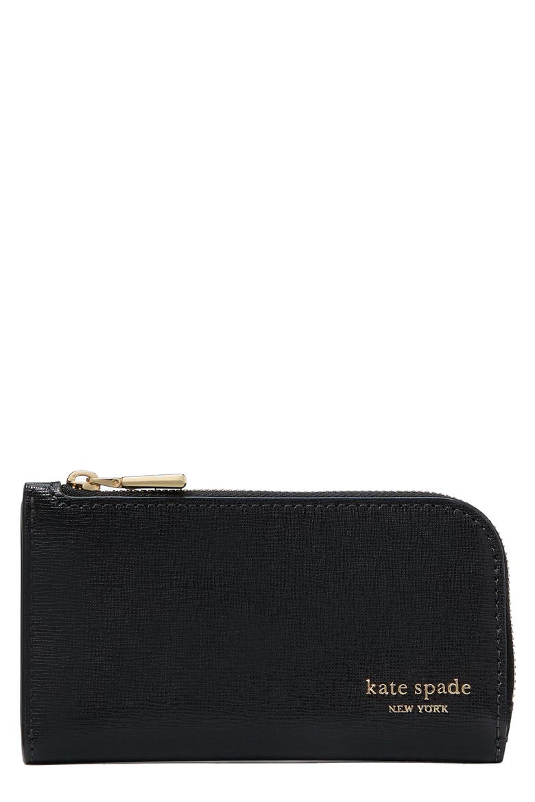 small devin saffiano leather bifold wallet, Main, color, BLACK