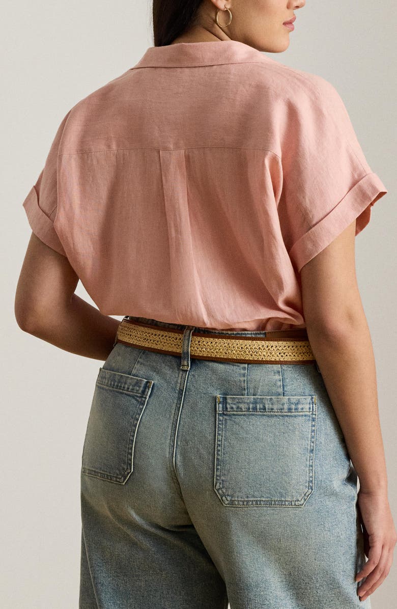 Lauren Ralph Lauren Broono Short Sleeve Linen Button-Up Shirt, Alternate, color, Pink Rhodonite