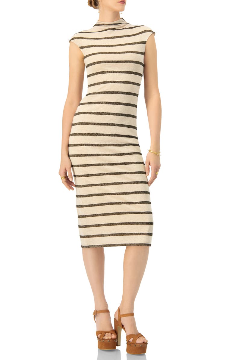 IVONNE Striped Jersey Midi Dress, Main, color, Sand