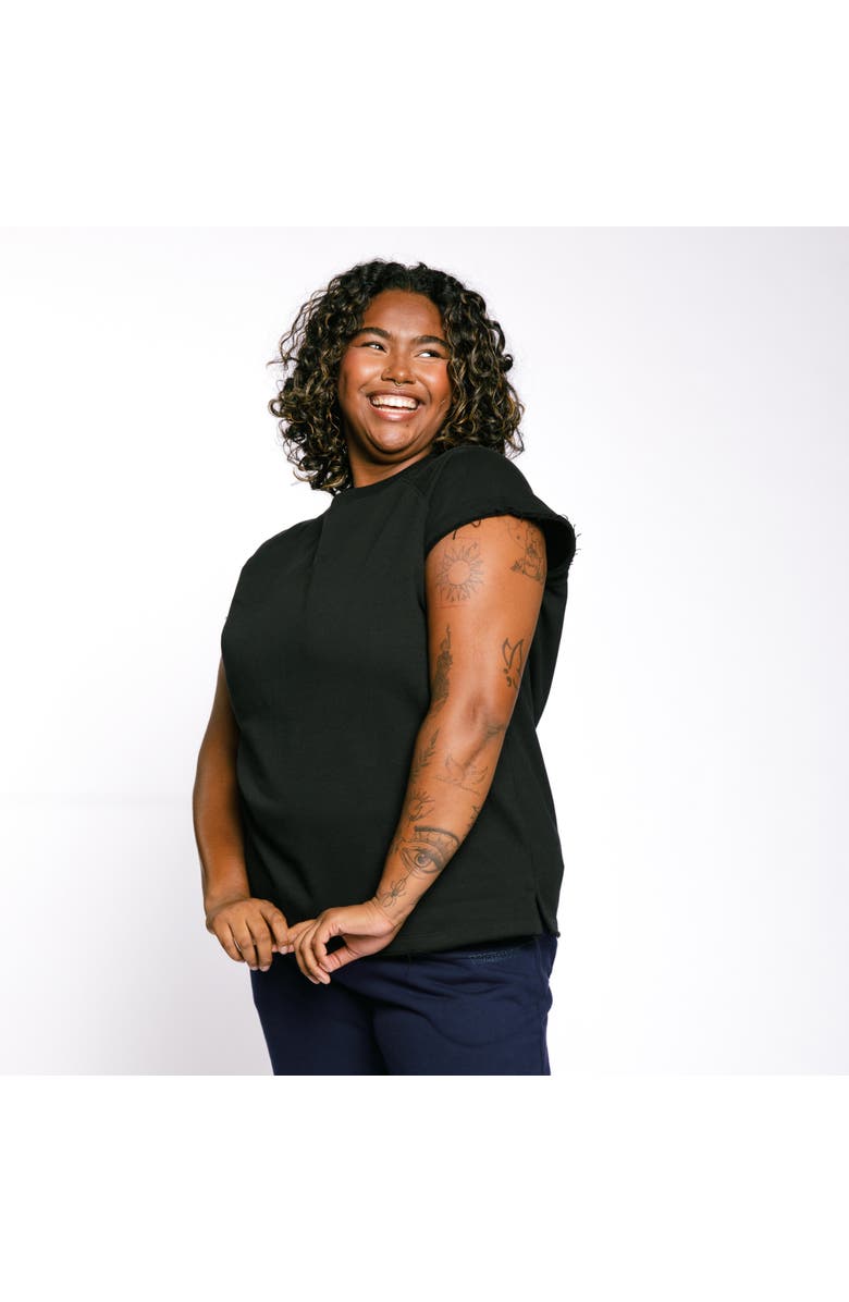 TomboyX French Terry Cut Off Crew, Alternate, color, Black