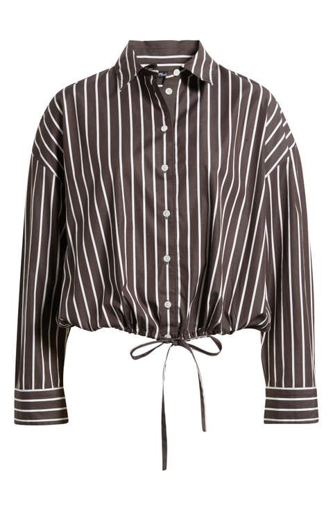 Drawstring Poplin Button-Up Shirt