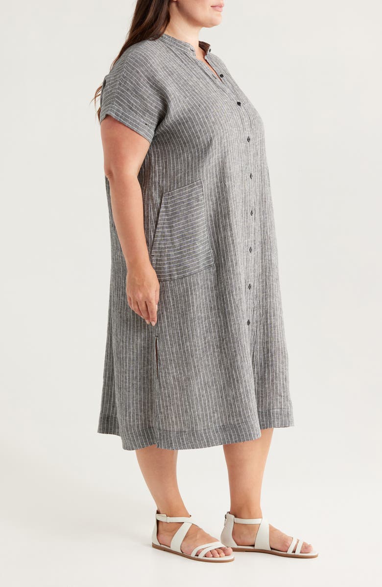 Eileen Fisher Pinstripe Short Sleeve Organic Linen Shift Dress, Alternate, color, 