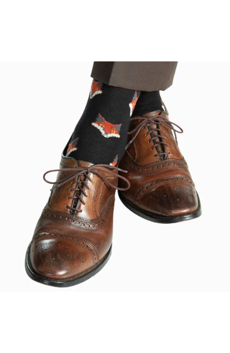 Trafalgar What Did The Fox Say Mid-Calf Mercerized Cotton Novelty Socks, Alternate, color, Black