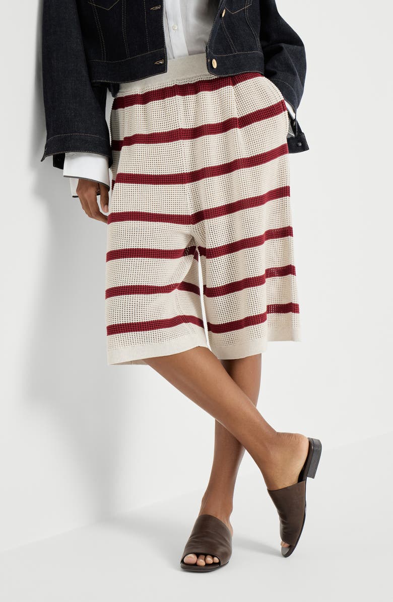Brunello Cucinelli Cotton net knit Bermuda shorts, Alternate, color, Bordeaux