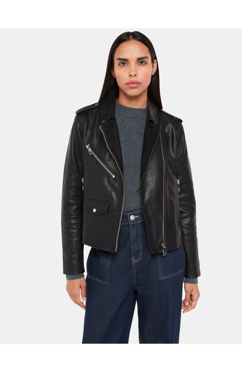 Whistles Agnes Pocket Leather Jacket, Main, color, Black