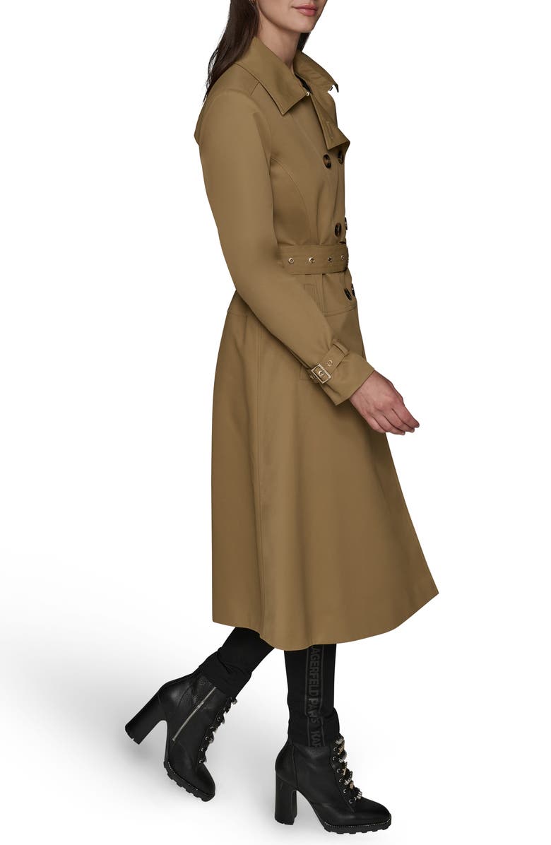 KARL LAGERFELD PARIS Double Breasted Skirted Trench Coat, Alternate, color, Khaki