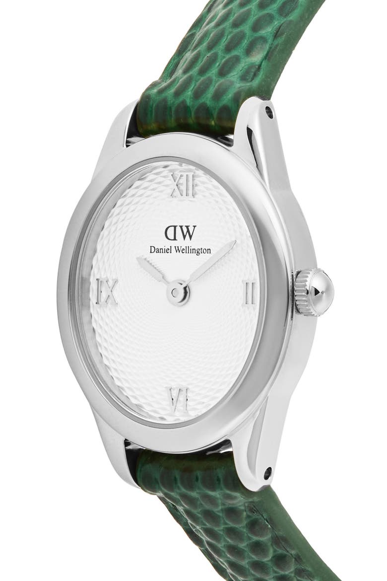 Ophelia Mini Leather Strap Watch, 22mm x 25.5mm, Alternate, color, SILVER-TONE/ GREEN