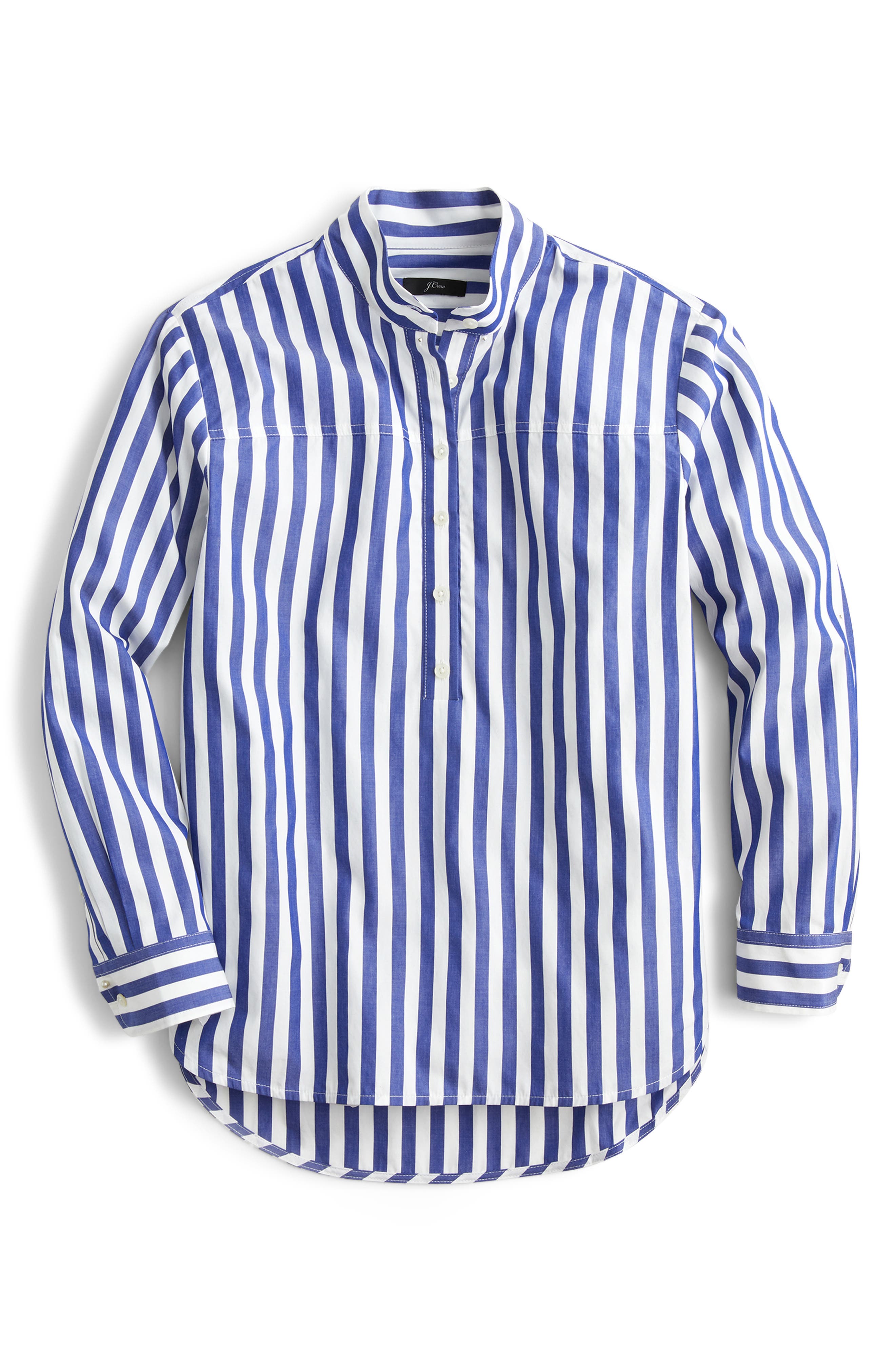 J.Crew Bold Stripe Band Collar Popover Tunic Shirt (Women) | Nordstromrack