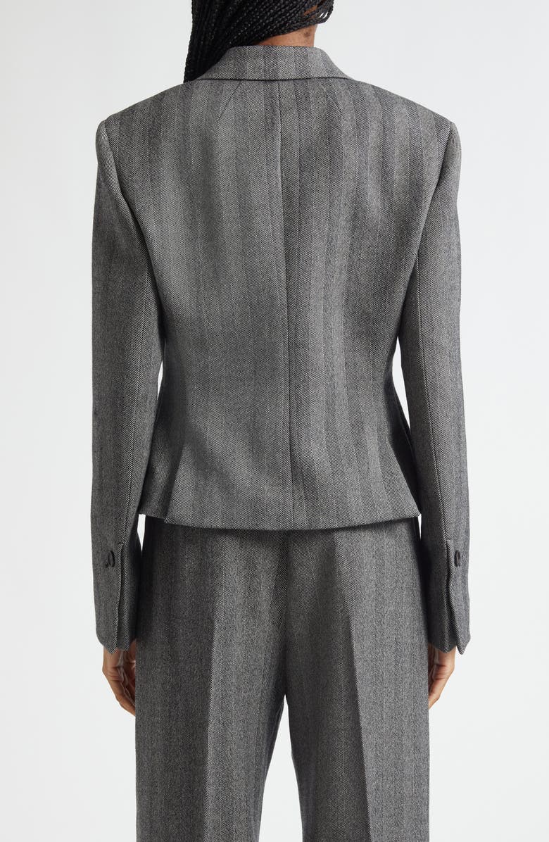 FERRAGAMO Wool Blend Herringbone Crop Jacket, Alternate, color, Nero/ White Sand