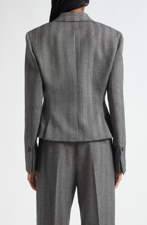 Ferragamo Wool Blend Herringbone Crop Jacket In Gray