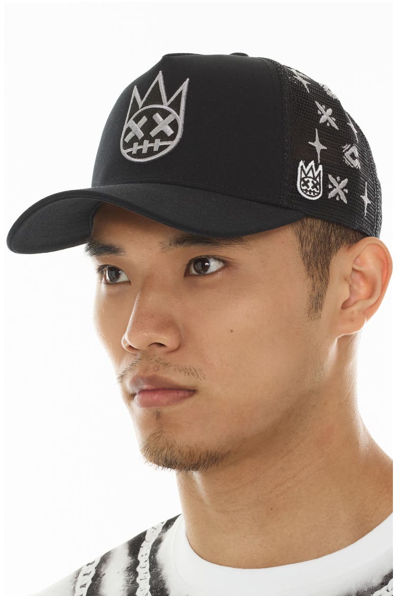 Shimuchan Logo Embroidered Trucker Hat, Alternate, color, BLACK
