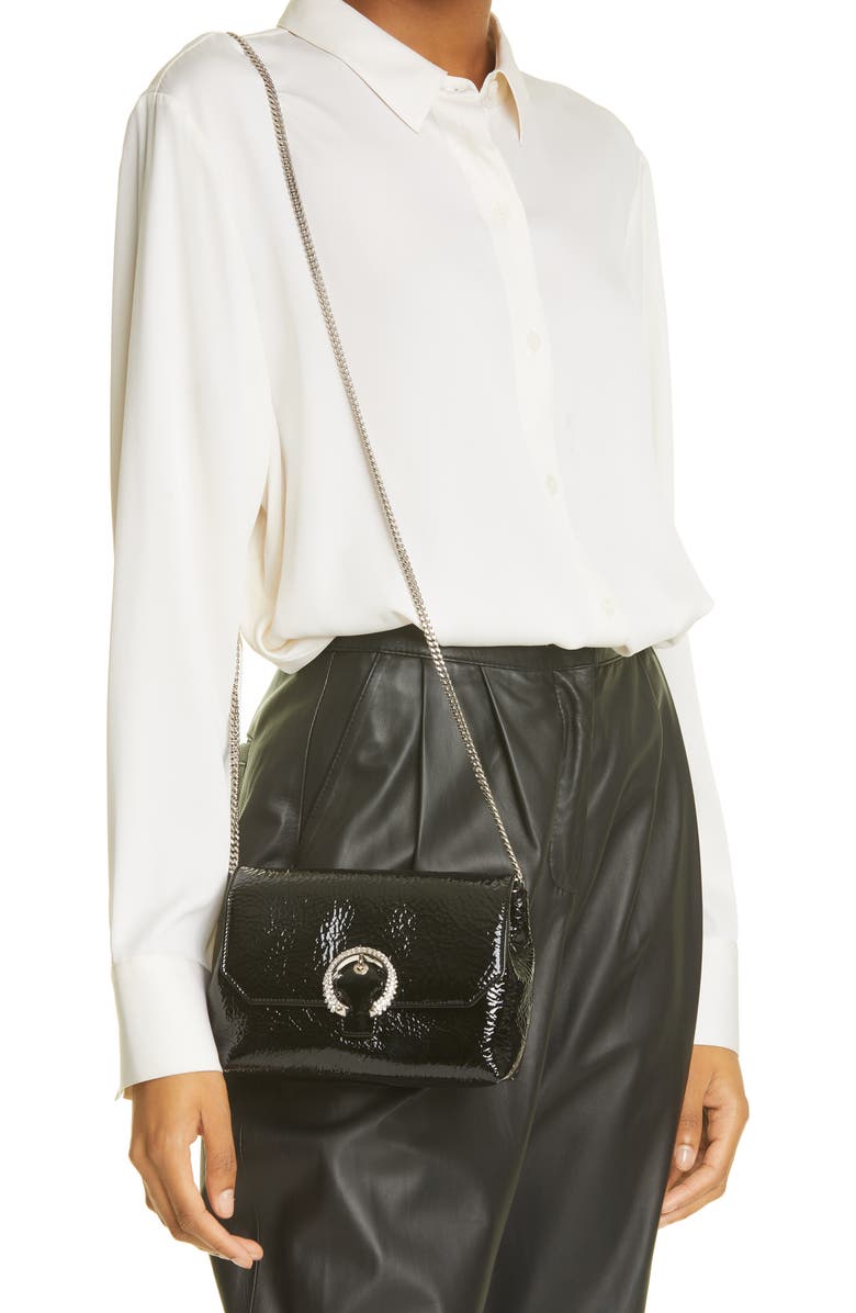 Jimmy Choo Soft Madeline Crystal Buckle Patent Leather Crossbody Bag, Alternate, color,