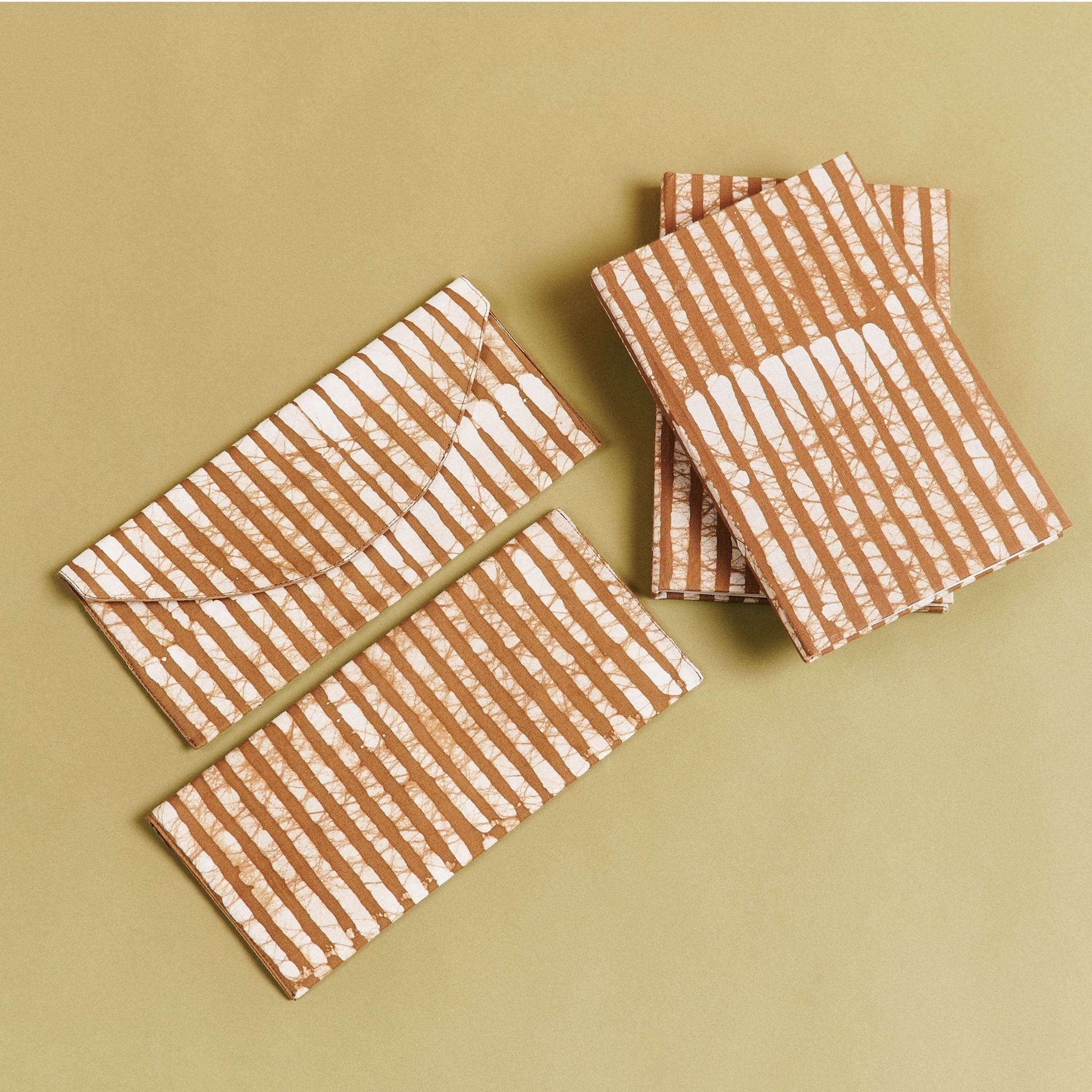 Studio Variously Oak Brown Stripes Cotton Wax Block Printed Zero Waste Envelope Pouch, Alternate, color, Default Title