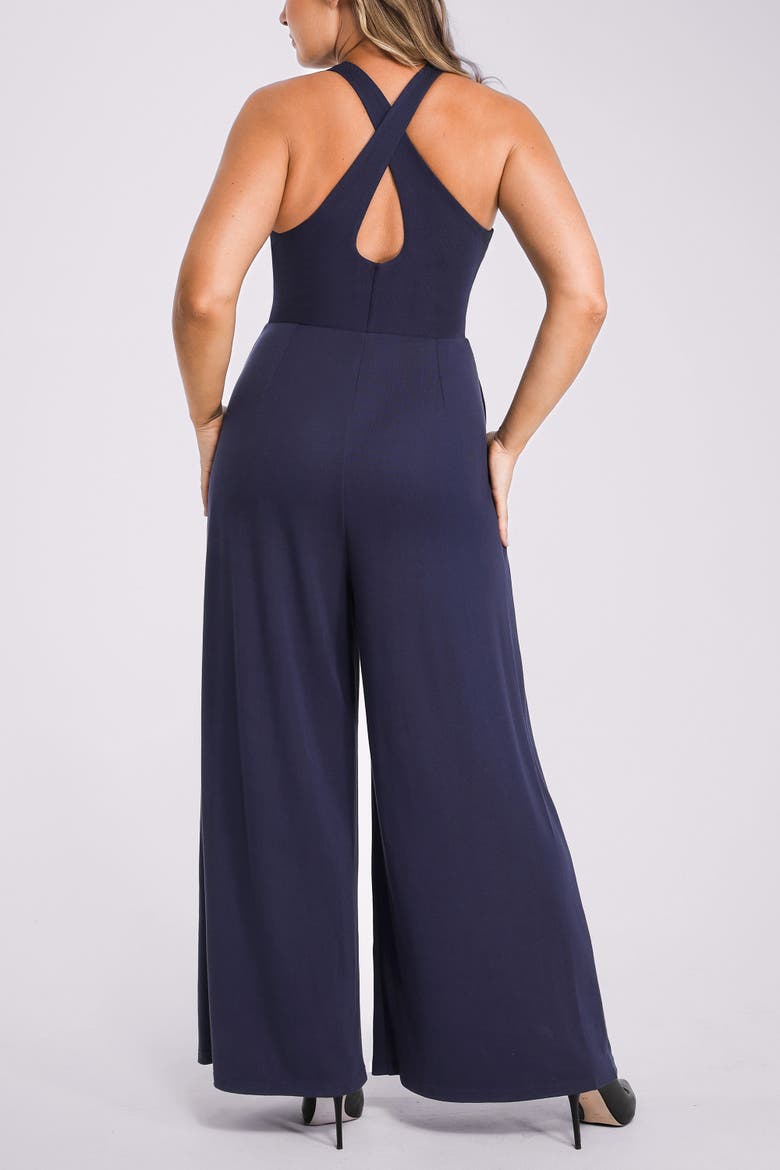 Plunge Shaping Wide Leg Jumpsuit, Alternate, color, Navy Blue