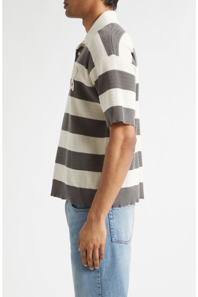 Ami de Coeur Monogram Stripe Openwork Cotton Polo, Alternate, color, BLANC CREME/ CARBONE