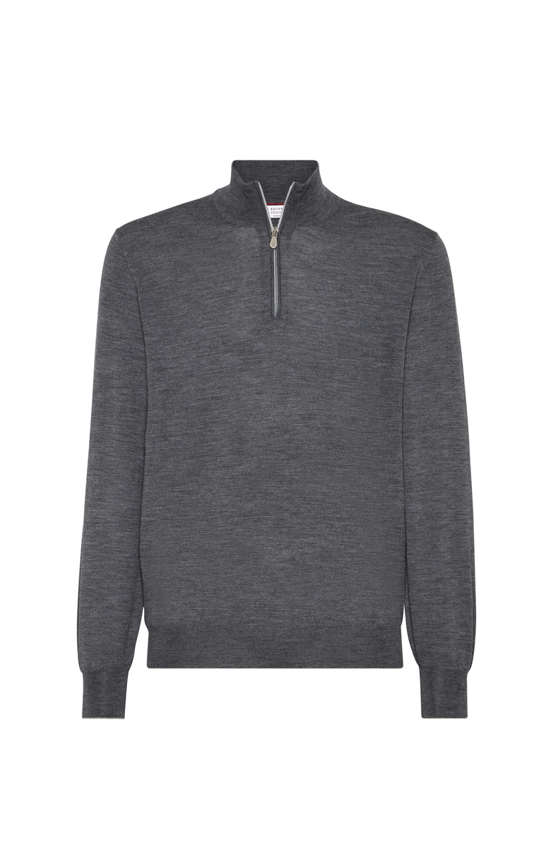 Brunello Cucinelli Lightweight sweater with zipper, Main, color, Lead