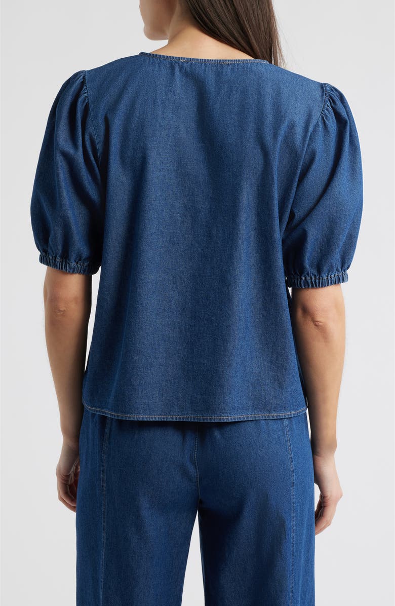 Anne Klein Puff Sleeve Denim Button-Up Shirt, Alternate, color, 