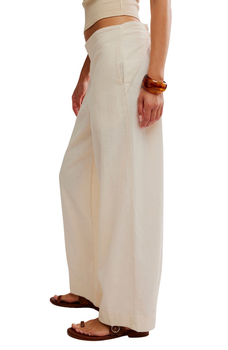 Free People Demi Wide Leg Linen Blend Pants, Alternate, color, Tea Cookie