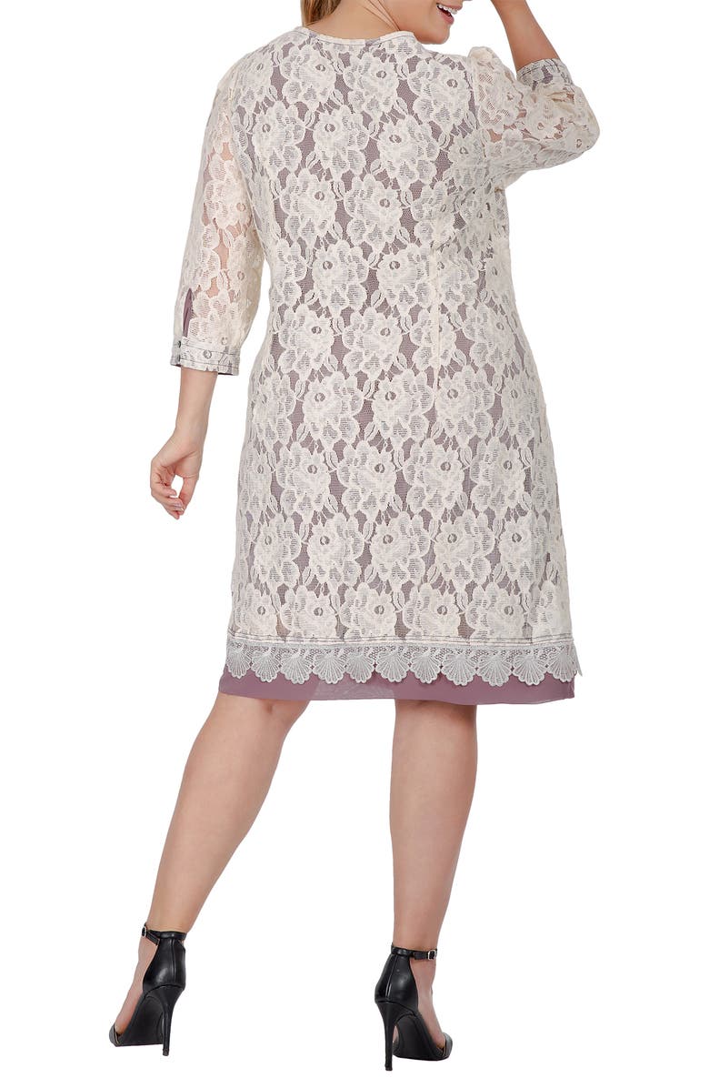 Standards & Practices Floral Lace Midi Dress, Alternate, color, Light Beige