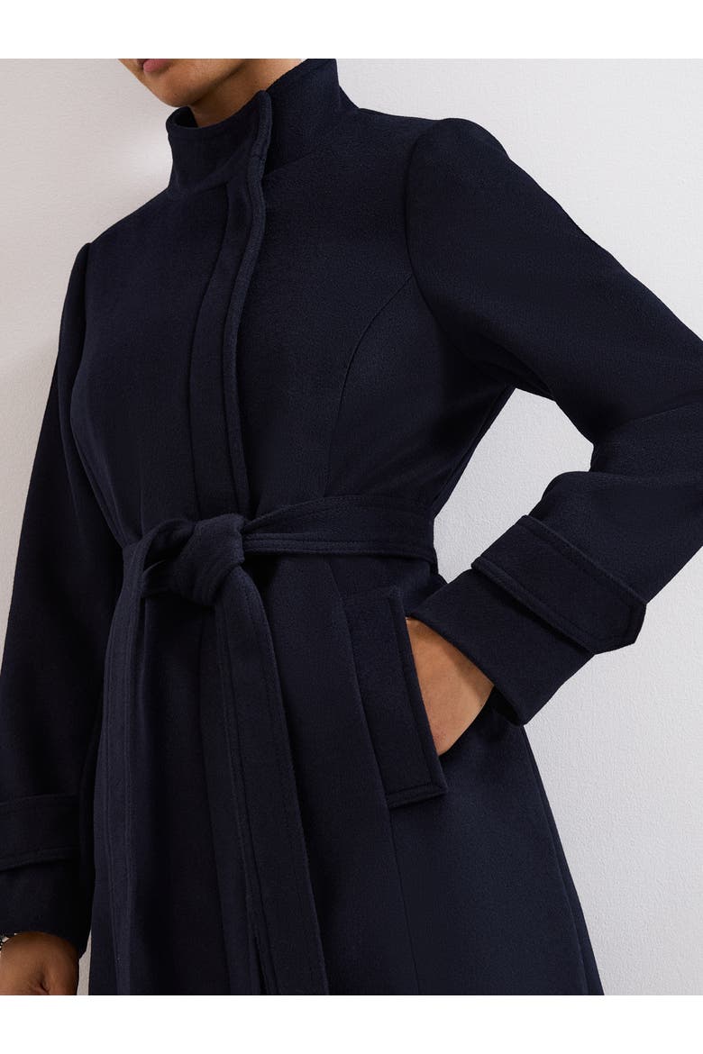 Belted Funnel Collar Coat, Alternate, color, Navy