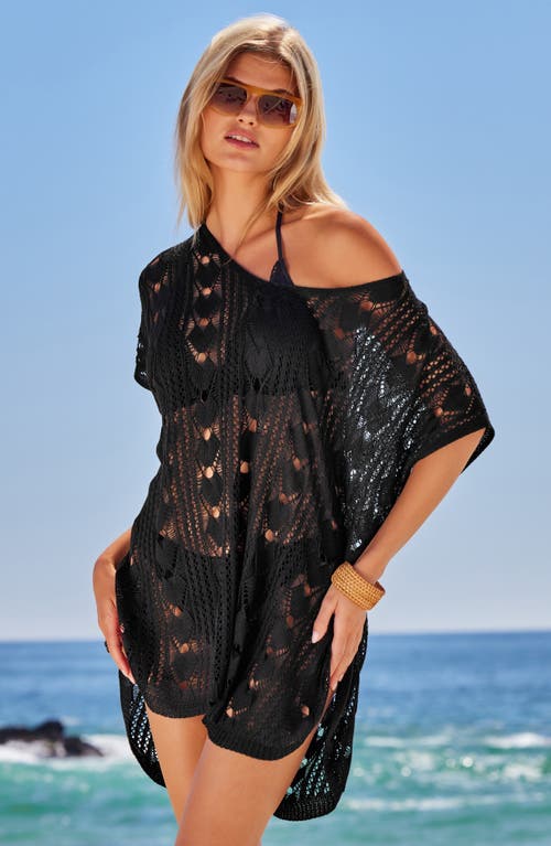 Shop Becca Venica V-neck Open Knit Cover-up Sweater Tunic In Black