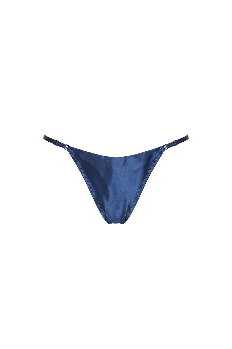 Silky Pure Night Blue Silk Thong Adjustable Minimal G-String, Alternate, color, Blue