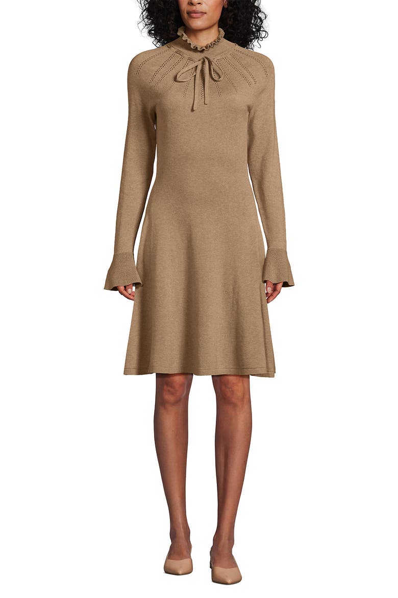 Fine Gauge Cotton Fit and Flare Sweater Dress, Main, color, Vicuna Heather