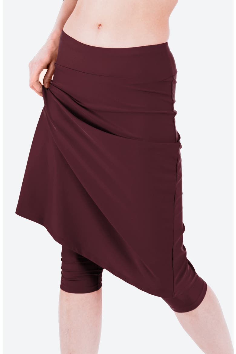 Long Swim Skort With Capri Leggings, Alternate, color, Wine