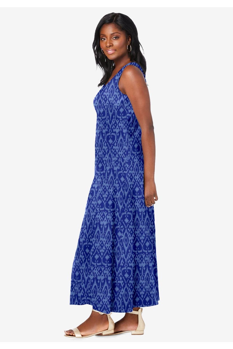Stretch Cotton Tank Maxi Dress, Alternate, color, DARK SAPPHIRE BRUSHED TRIBAL