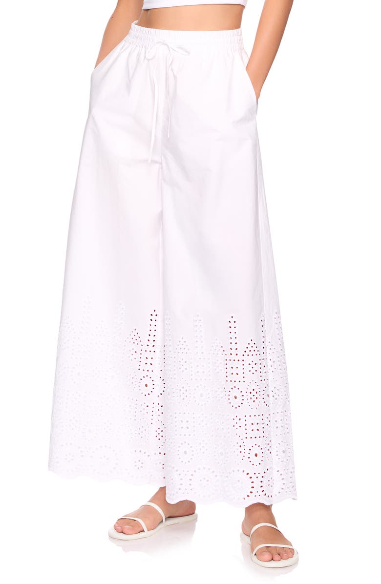 Susana Monaco Embroidered Cotton Eyelet Wide Leg Pants, Main, color, Sugar