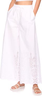 Susana Monaco Embroidered Cotton Eyelet Wide Leg Pants