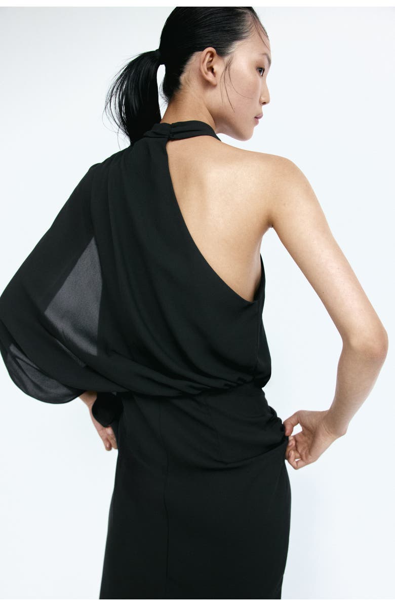 H&M Draped One-shoulder Dress, Alternate, color, Black