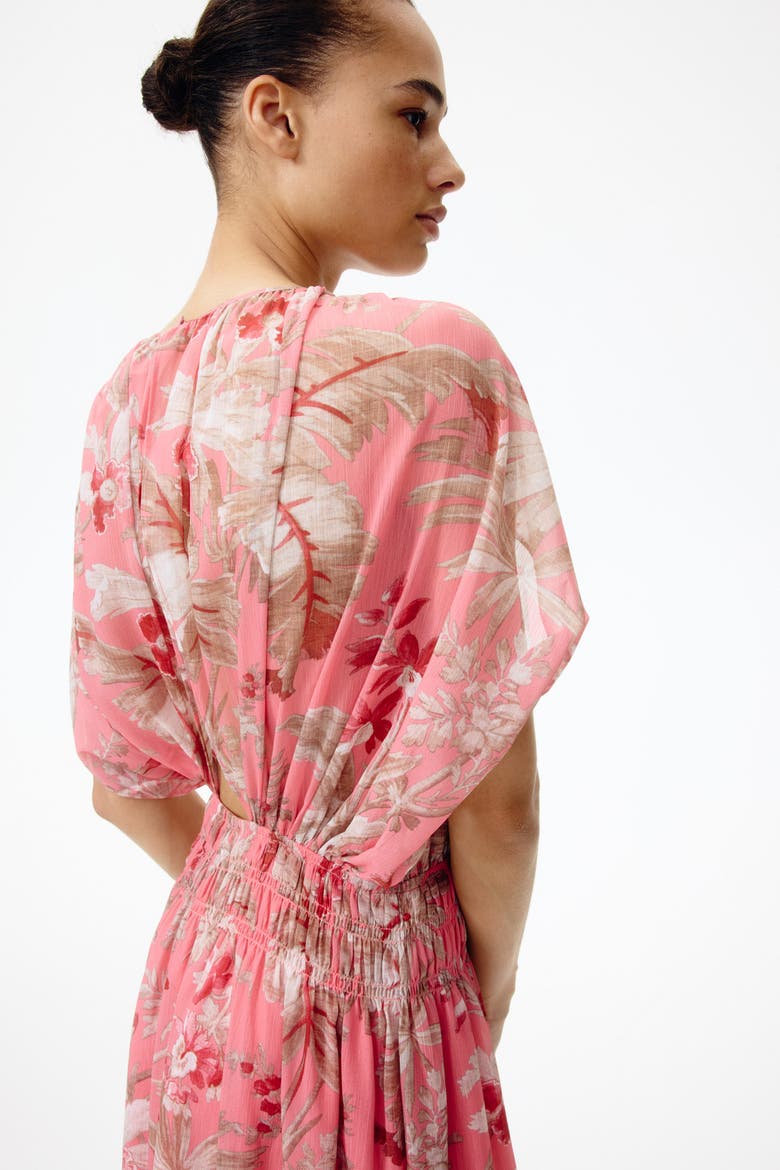 Cape-sleeved Chiffon Dress, Alternate, color, Pink/floral