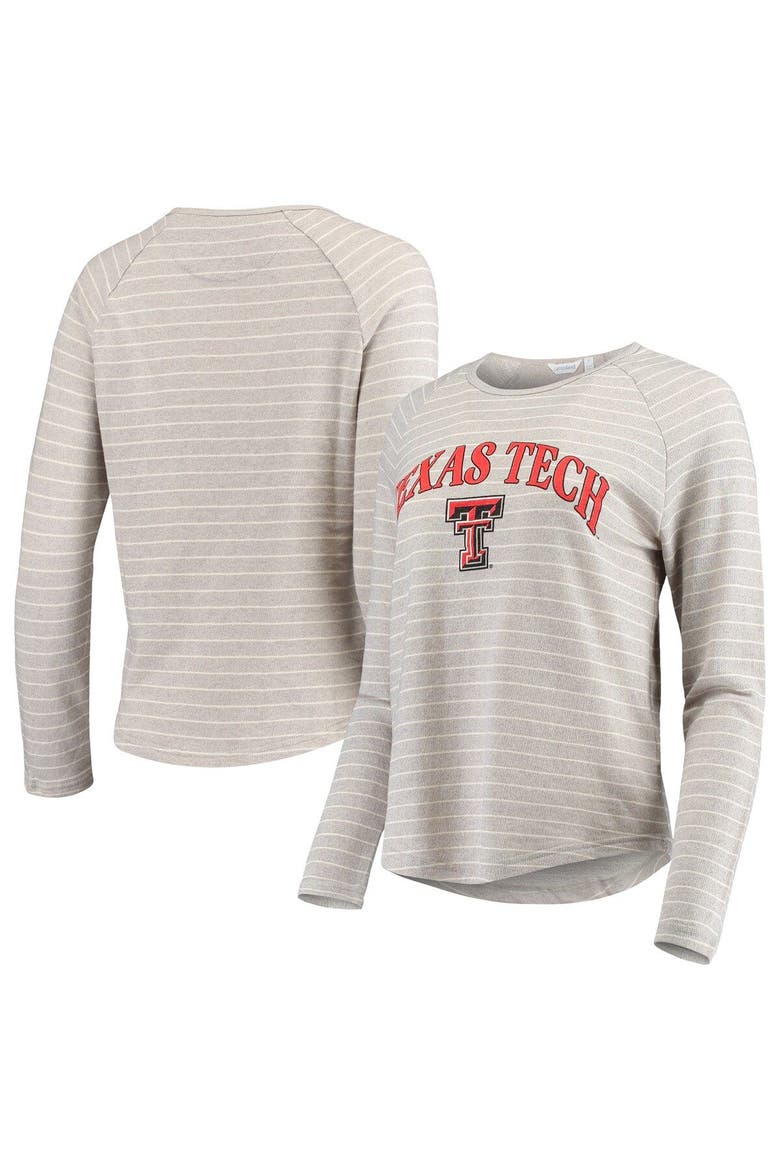 Women's Heathered Gray Texas Tech Red Raiders Seaside Striped French Terry Raglan Pullover Sweatshirt, Main, color, Heather Gray