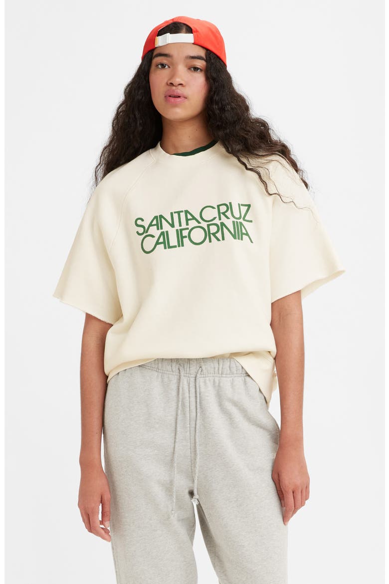 Gold Tab™ Short Sleeve Cotton Blend Fleece Graphic Sweatshirt, Alternate, color, SANTA CRUZ EGRET