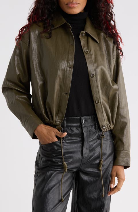 Faux Leather Bubble Hem Jacket